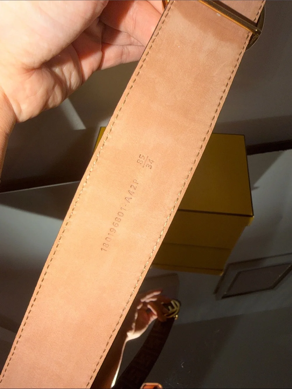 Fendi Brown Zucca Logo Belt with Gold F Buckle